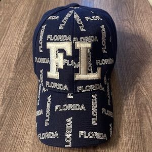 Gently Used embroidered cap with Velcro adjustment in the back.